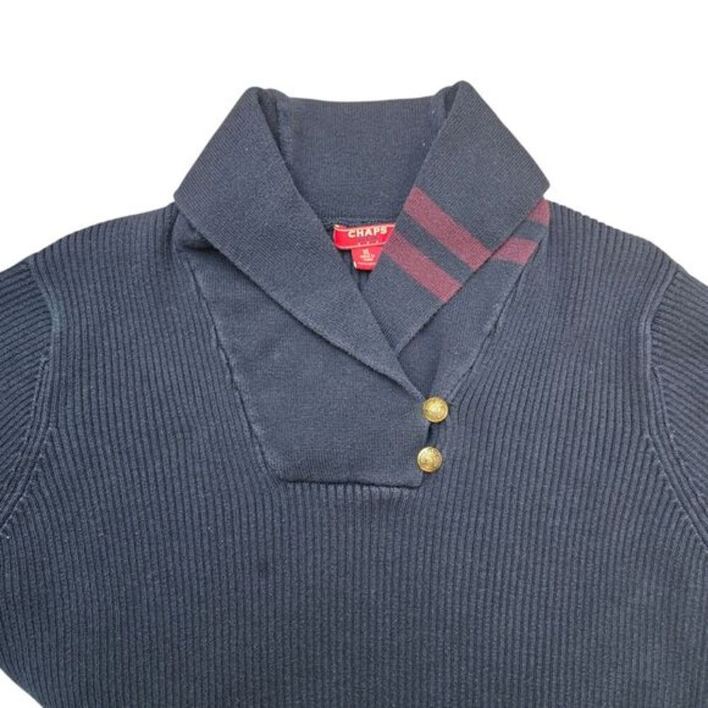 Chaps Navy‎ Blue Ribbed Shawl Collar Sweater Gold Button Detail XL
